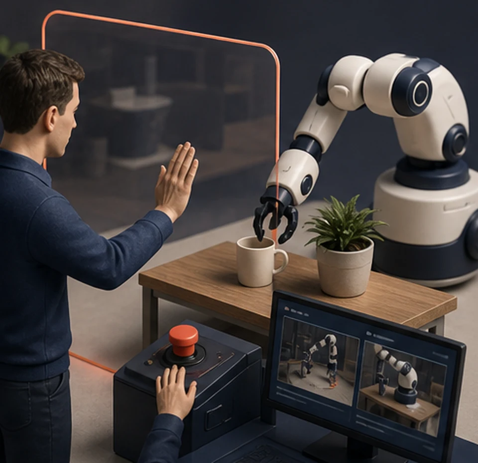 支持“小节三 · 当 AI 有了身体错误会碰到现实”讲解的 ChatGPT 生成教学场景图